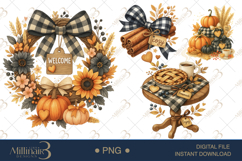 Watercolor Black Gingham Autumn Clipart Product Image 1