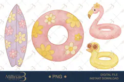 Retro Summer Watercolor Clipart PNG | Groovy Vacation Beach Product Image 1