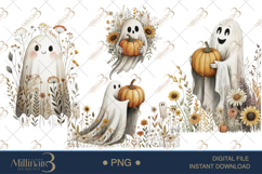 Vintage Fall Ghost Clipart PNG | Cute Turkey Fall Graphi Product Image 1
