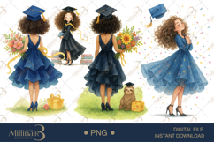 Watercolor African Girl Graduation Clipart Product Image 1