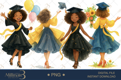 Watercolor African Girl Graduation Clipart Product Image 1