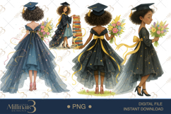 Watercolor African Girl Graduation Clipart Product Image 1