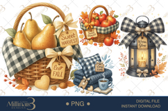 Watercolor Black Gingham Autumn Clipart Product Image 1