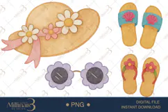 Retro Summer Watercolor Clipart PNG | Groovy Vacation Beach Product Image 1