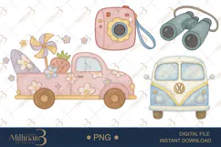 Retro Summer Watercolor Clipart PNG | Groovy Vacation Beach Product Image 1