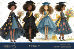 Watercolor African Girl Graduation Clipart Product Image 1