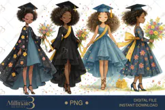 Watercolor African Girl Graduation Clipart Product Image 1
