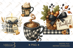 Watercolor Black Gingham Autumn Clipart Product Image 1