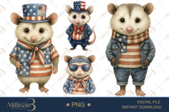 Watercolor Patriotic Opossum 4th of July Clipart PNG Product Image 1