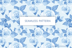 Watercolor Blue Rose Seamless Pattern Product Image 1