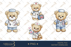 Cute Bear Nurse Watercolor Clipart PNG Product Image 1