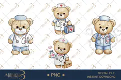 Cute Bear Nurse Watercolor Clipart PNG Product Image 1