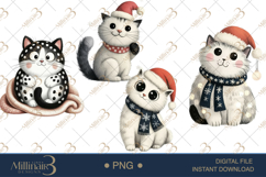 Whimsical Christmas Cat Clipart Watercolor PNGs Product Image 1