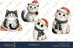 Whimsical Christmas Cat Clipart Watercolor PNGs Product Image 1