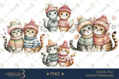 Couple Cat Christmas Watercolor Clipart | Romantic PNGs Product Image 1