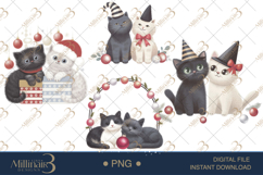 Watercolor Cat Couple Christmas PNG | Romantic Holiday Cats Product Image 1