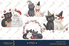 Watercolor Cat Couple Christmas PNG | Romantic Holiday Cats Product Image 1