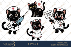 Cute Nurse Black Cat Clipart Watercolor PNG Product Image 1