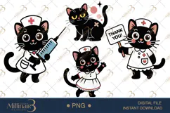 Cute Nurse Black Cat Clipart Watercolor PNG Product Image 1
