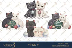 Watercolor Cat Couple Christmas PNG | Romantic Holiday Cats Product Image 1