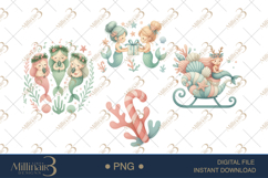 Christmas Mermaid Watercolor Clipart Product Image 1