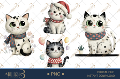 Whimsical Christmas Cat Clipart Watercolor PNGs Product Image 1