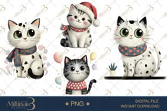 Whimsical Christmas Cat Clipart Watercolor PNGs Product Image 1