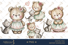 Cute Bear and Kitten Watercolor Clipart Baby Shower Invitati Product Image 1