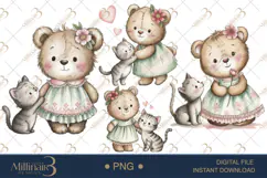 Cute Bear and Kitten Watercolor Clipart Baby Shower Invitati Product Image 1