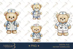 Cute Bear Nurse Watercolor Clipart PNG Product Image 1