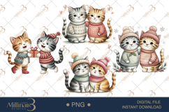 Couple Cat Christmas Watercolor Clipart | Romantic PNGs Product Image 1