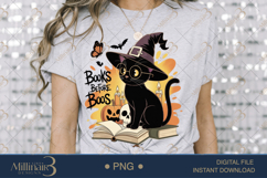 Bookish Halloween Cat PNG | Cozy Spooky Black Cat with Books Product Image 2