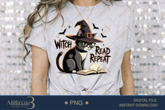 Witch Read Repeat Cat PNG | Halloween Cat Reading PNG Product Image 3