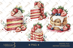 Strawberry Cake Watercolor Clipart PNG Product Image 1