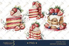 Strawberry Cake Watercolor Clipart PNG Product Image 1