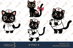 Cute Nurse Black Cat Clipart Watercolor PNG Product Image 1