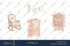 Pink Toile Baby Clipart PNG Product Image 1