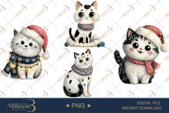 Whimsical Christmas Cat Clipart Watercolor PNGs Product Image 1