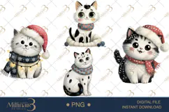 Whimsical Christmas Cat Clipart Watercolor PNGs Product Image 1