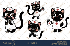 Cute Nurse Black Cat Clipart Watercolor PNG Product Image 1