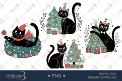 Black Cat Christmas Clipart | Watercolor Cats with Santa Hat Product Image 1