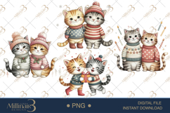 Couple Cat Christmas Watercolor Clipart | Romantic PNGs Product Image 1