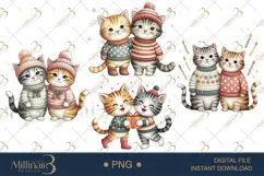 Couple Cat Christmas Watercolor Clipart | Romantic PNGs Product Image 1
