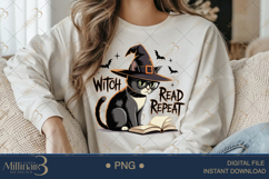 Witch Read Repeat Cat PNG | Halloween Cat Reading PNG Product Image 4