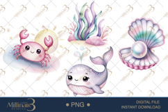 Cute Pastel Sea Animals Clipart PNG Set ,Baby Shower PNG Product Image 1