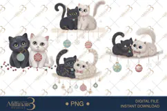Watercolor Cat Couple Christmas PNG | Romantic Holiday Cats Product Image 1