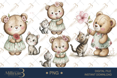 Cute Bear and Kitten Watercolor Clipart Baby Shower Invitati Product Image 1
