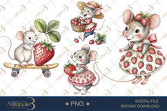 Strawberry Mice Watercolor Clipart Product Image 1