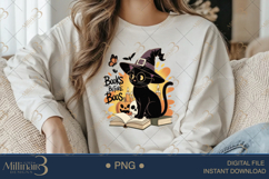 Bookish Halloween Cat PNG | Cozy Spooky Black Cat with Books Product Image 3