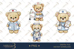 Cute Bear Nurse Watercolor Clipart PNG Product Image 1
